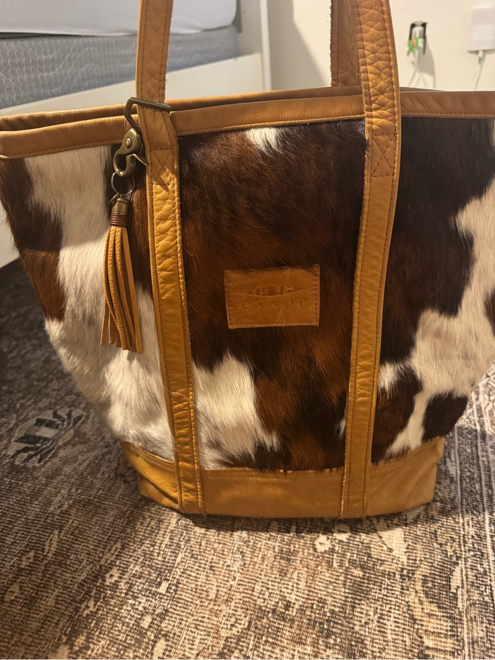Canoe Serengeti Brown & White Haircalf Leather Tote